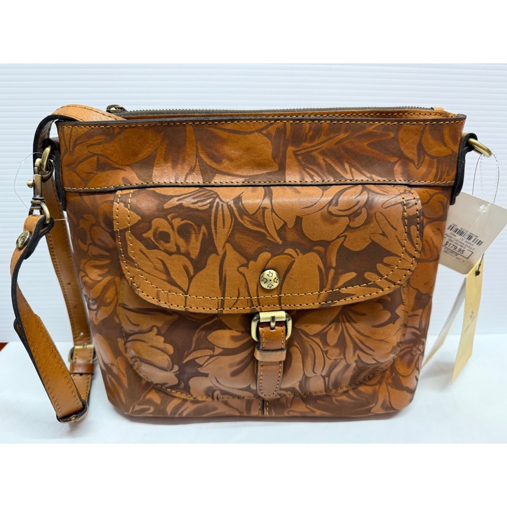 Paricia Nash Tuscania Floral Laser Etched Leather Shoulder Bag - Tan - NWT